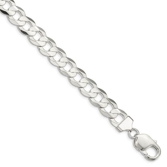 9.75mm Sterling Silver Solid Concave Beveled Curb Chain Necklace 22 In